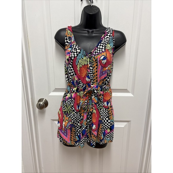 Mara Hoffman Pants - Mara Hoffman Sleeveless V- Neck Tropical Print Shorts Romper Women's Size Small
